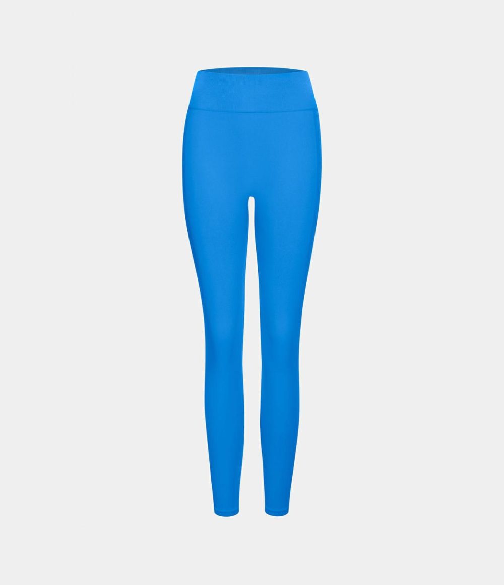 Seamless Flow High Waisted Ruched Yoga 7/8 Leggings  | Womens  Yoga Leggings Clothing Blue