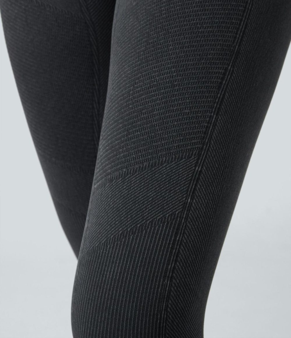 Seamless Flow High Waisted Washed Yoga 7/8 Leggings  | Womens  Yoga Leggings Clothing Tea/Black