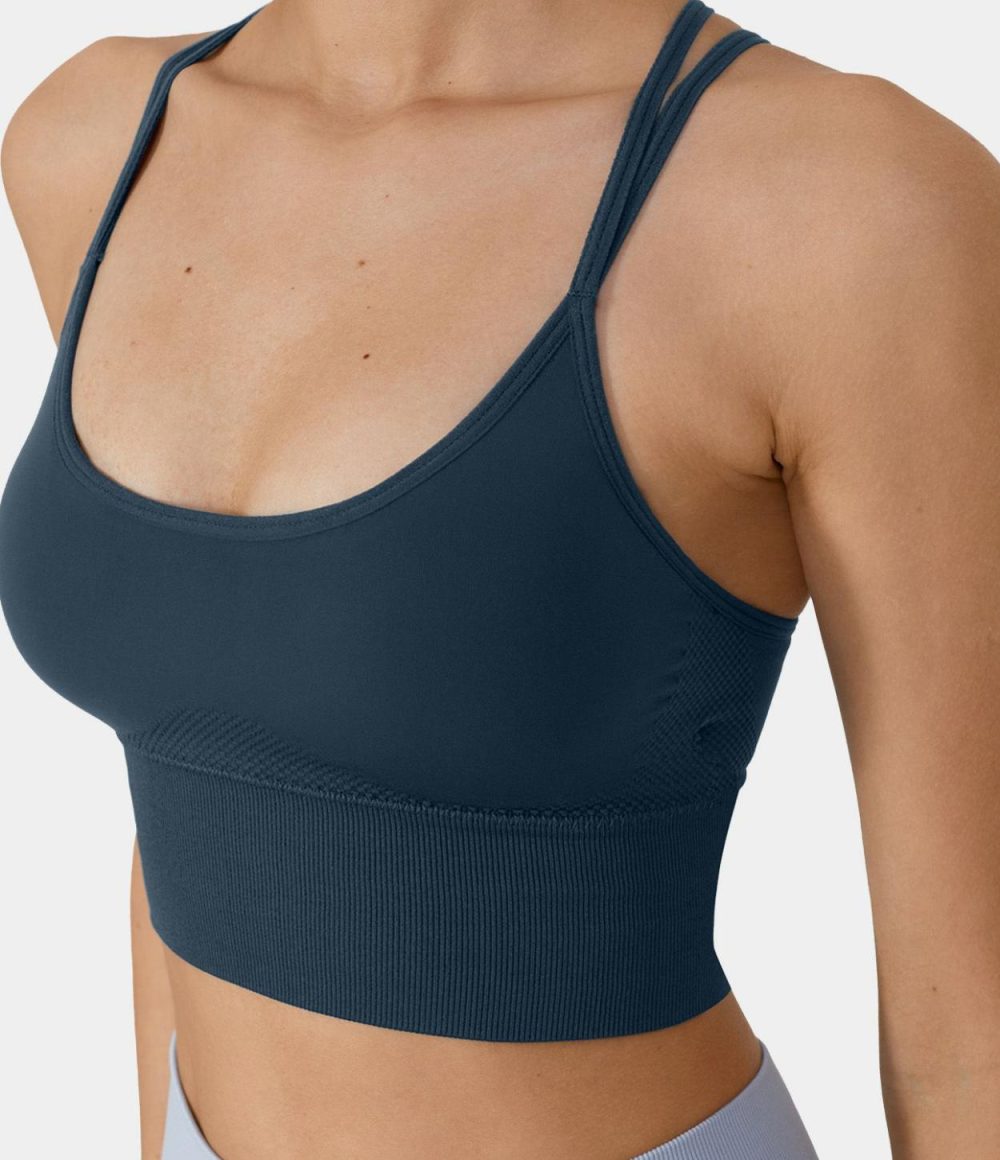 Seamless Flow Low Support Backless Crisscross Yoga Sports Bra  | Womens  Sports Bras Clothing Lavender Aura/Titan/Black