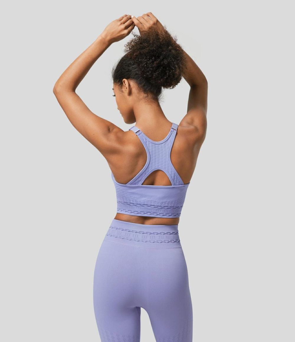 Seamless Flow Low Support Backless Racerback Cut Out Adjustable Strap Yoga Sports Bra  | Womens  Sports Bras Clothing Baby Lavender/Black/Bayberry