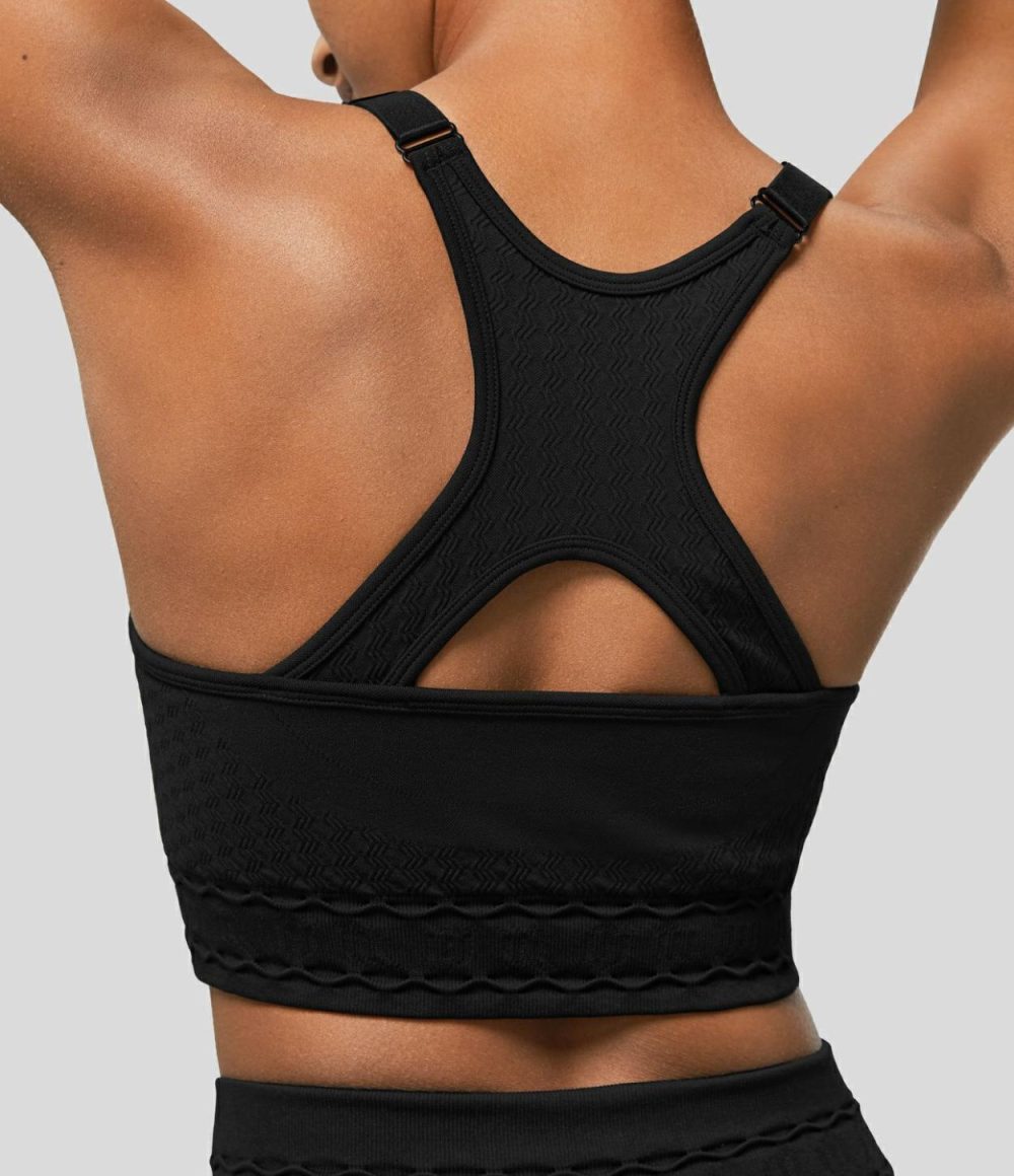 Seamless Flow Low Support Backless Racerback Cut Out Adjustable Strap Yoga Sports Bra  | Womens  Sports Bras Clothing Baby Lavender/Black/Bayberry