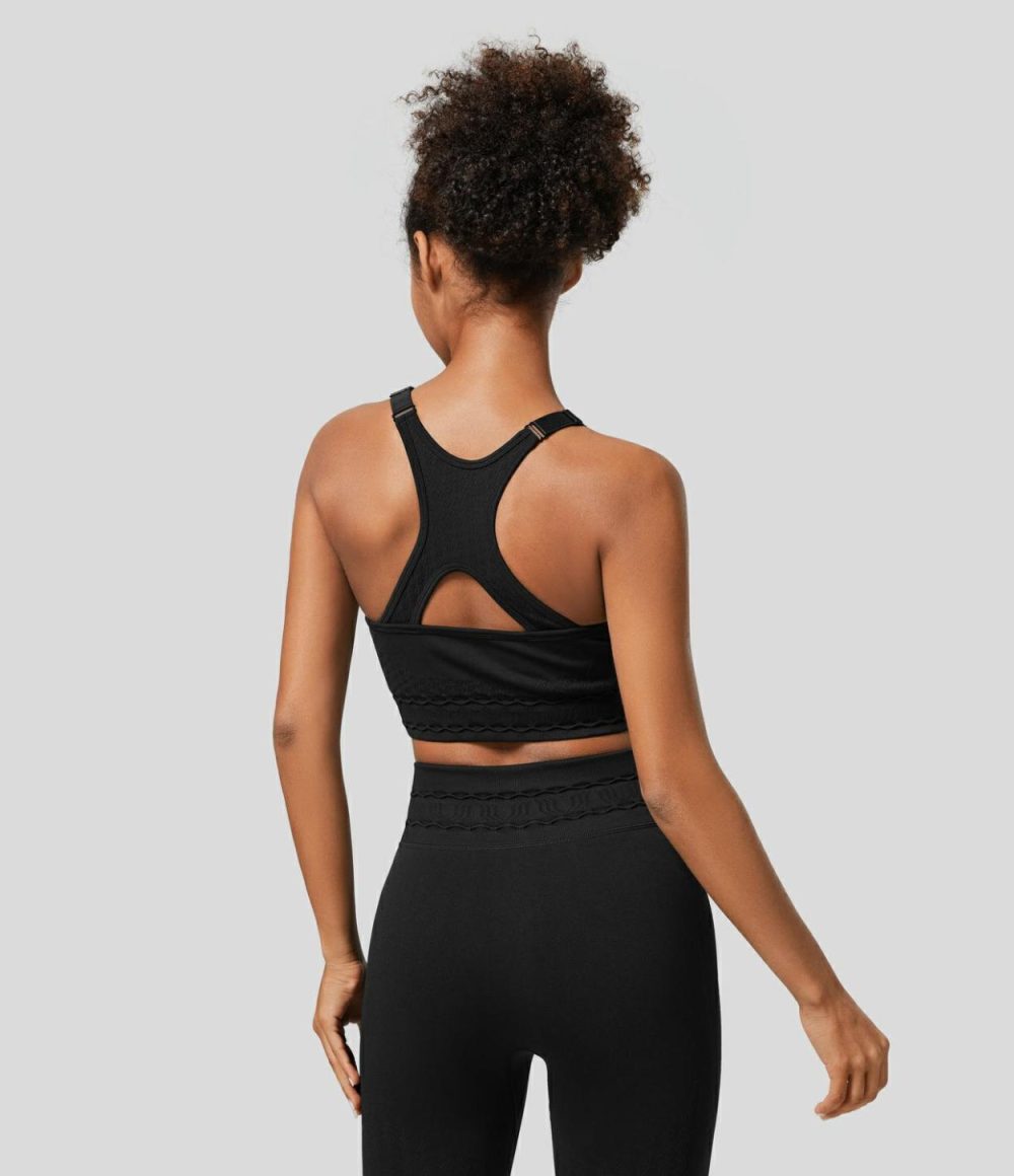 Seamless Flow Low Support Backless Racerback Cut Out Adjustable Strap Yoga Sports Bra  | Womens  Sports Bras Clothing Baby Lavender/Black/Bayberry