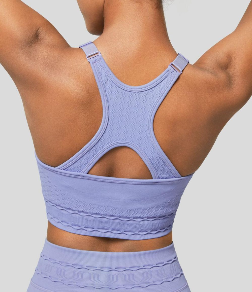 Seamless Flow Low Support Backless Racerback Cut Out Adjustable Strap Yoga Sports Bra  | Womens  Sports Bras Clothing Baby Lavender/Black/Bayberry