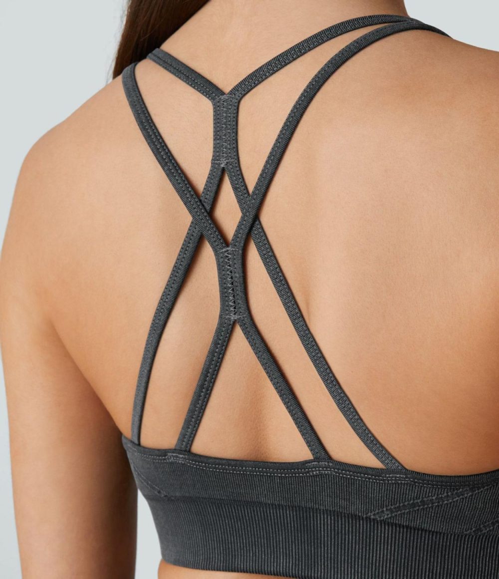 Seamless Flow Low Support Crisscross Backless Washed Yoga Sports Bra  | Womens  Sports Bras Clothing Sports Bras