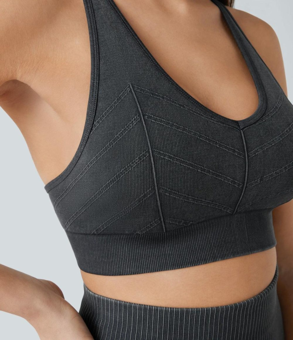 Seamless Flow Low Support Crisscross Backless Washed Yoga Sports Bra  | Womens  Sports Bras Clothing Sports Bras