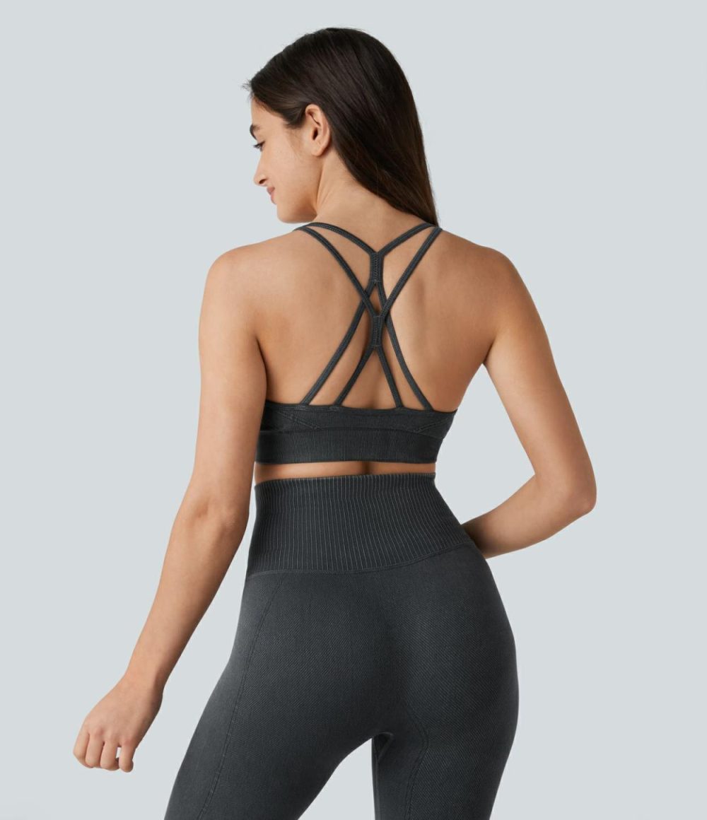 Seamless Flow Low Support Crisscross Backless Washed Yoga Sports Bra  | Womens  Sports Bras Clothing Sports Bras