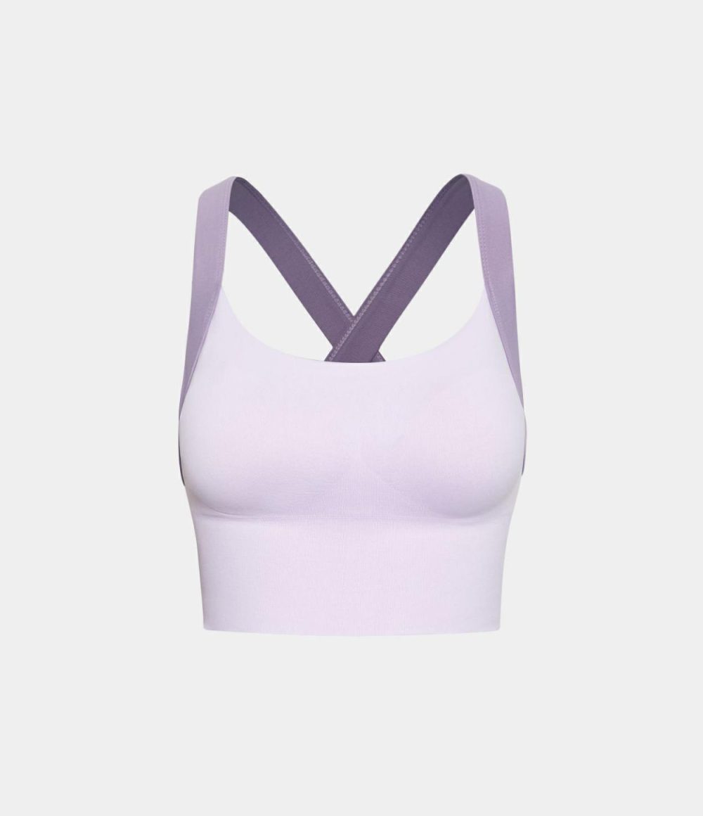 Seamless Flow Medium Support Color Block Backless Crisscross Adjustable Hook Training Sports Bra  | Womens  Sports Bras Clothing Sports Bras