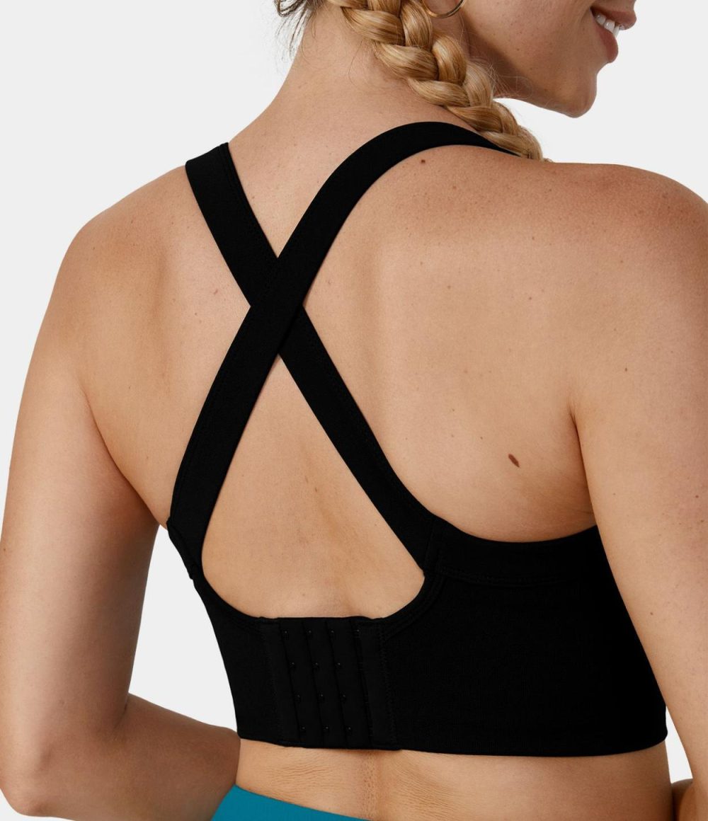 Seamless Flow Medium Support Color Block Backless Crisscross Adjustable Hook Training Sports Bra  | Womens  Sports Bras Clothing Sports Bras