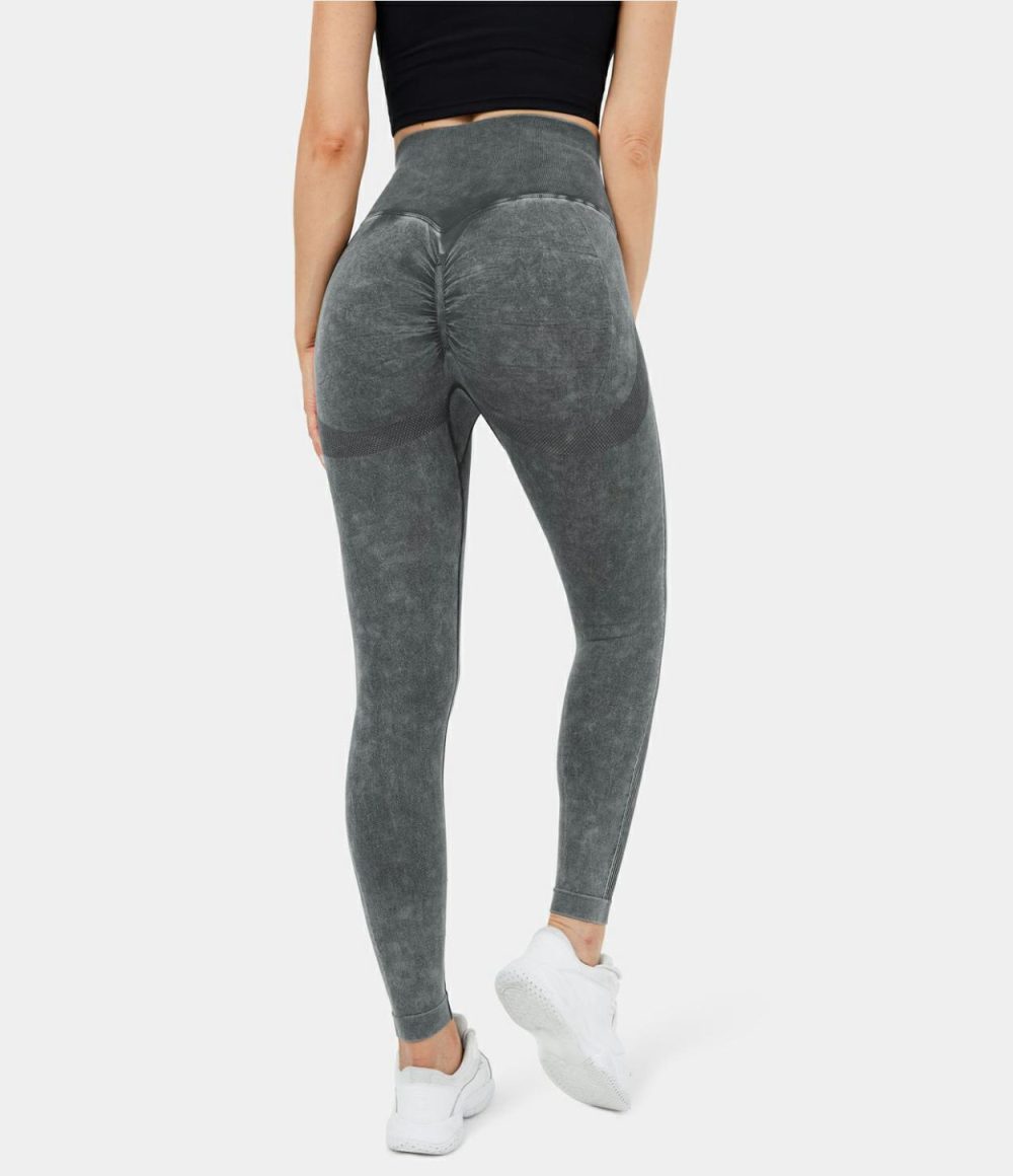 Seamless Flow Super High Waisted Butt Lifting Ruched Washed Yoga Leggings  | Womens  Butt Lifting Leggings Butt Lifting Leggings Butt Lifting Leggings