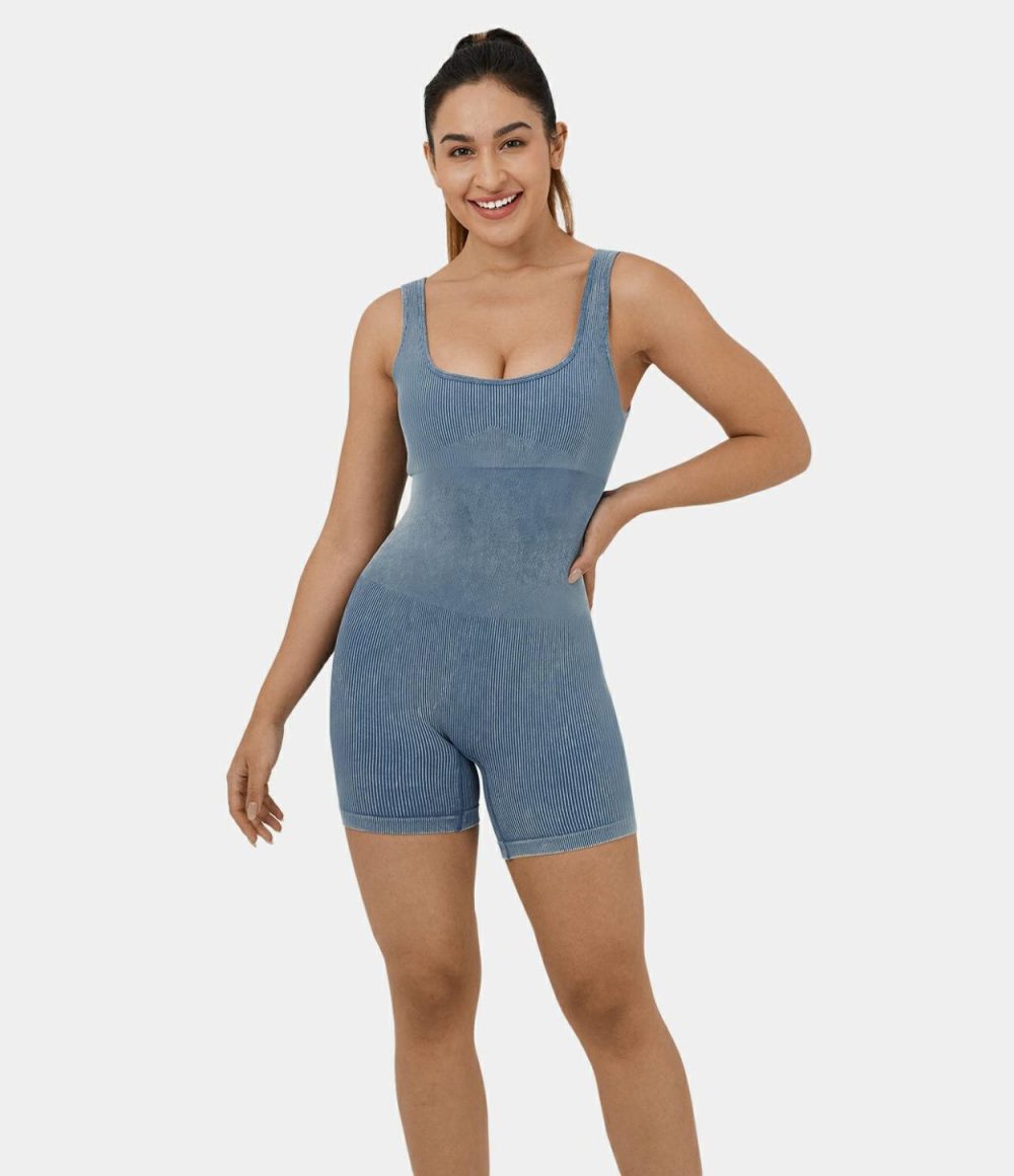 Seamless Flow U Neck Sleeveless Backless Washed Stripe Training Jumpsuit  | Womens  Rompers Clothing Rompers