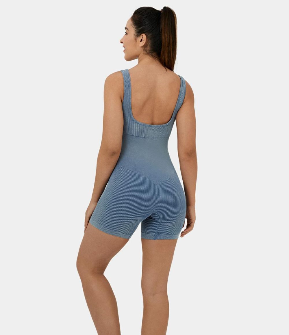 Seamless Flow U Neck Sleeveless Backless Washed Stripe Training Jumpsuit  | Womens  Rompers Clothing Rompers