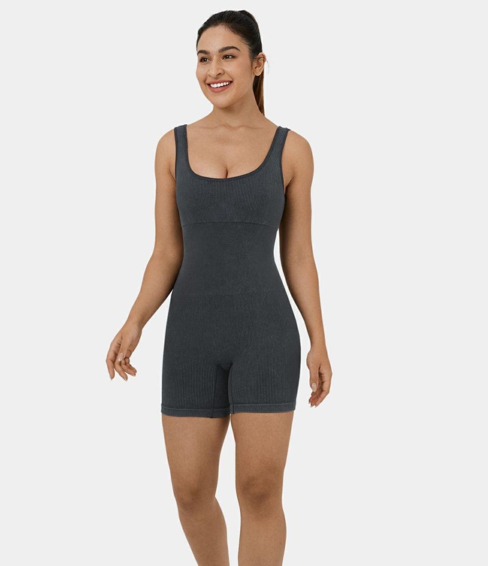 Seamless Flow U Neck Sleeveless Backless Washed Stripe Training Jumpsuit  | Womens  Rompers Clothing Rompers