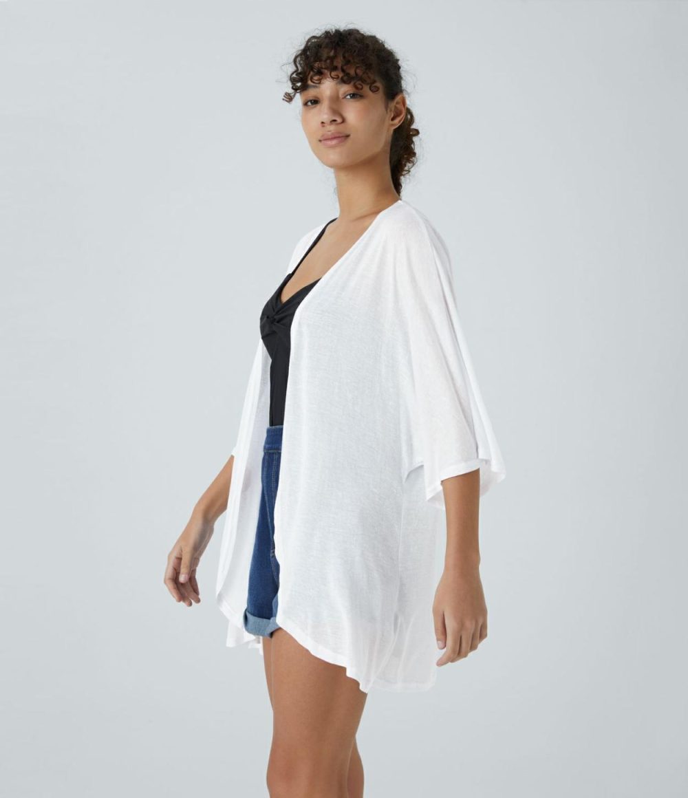 Sheer Three Quarter Sleeve Casual Kimono Cardigan  | Womens  Cover Ups Clothing Cover Ups