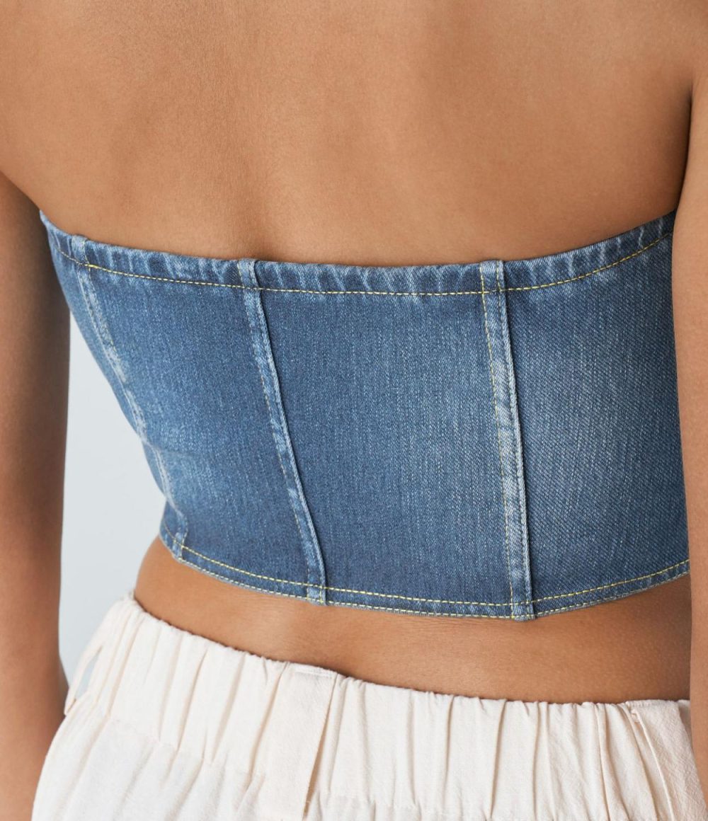 Skinny Washed Stretchy Knit Denim Casual Tube Top  | Womens  Denim Shorts Clothing Denim Shorts