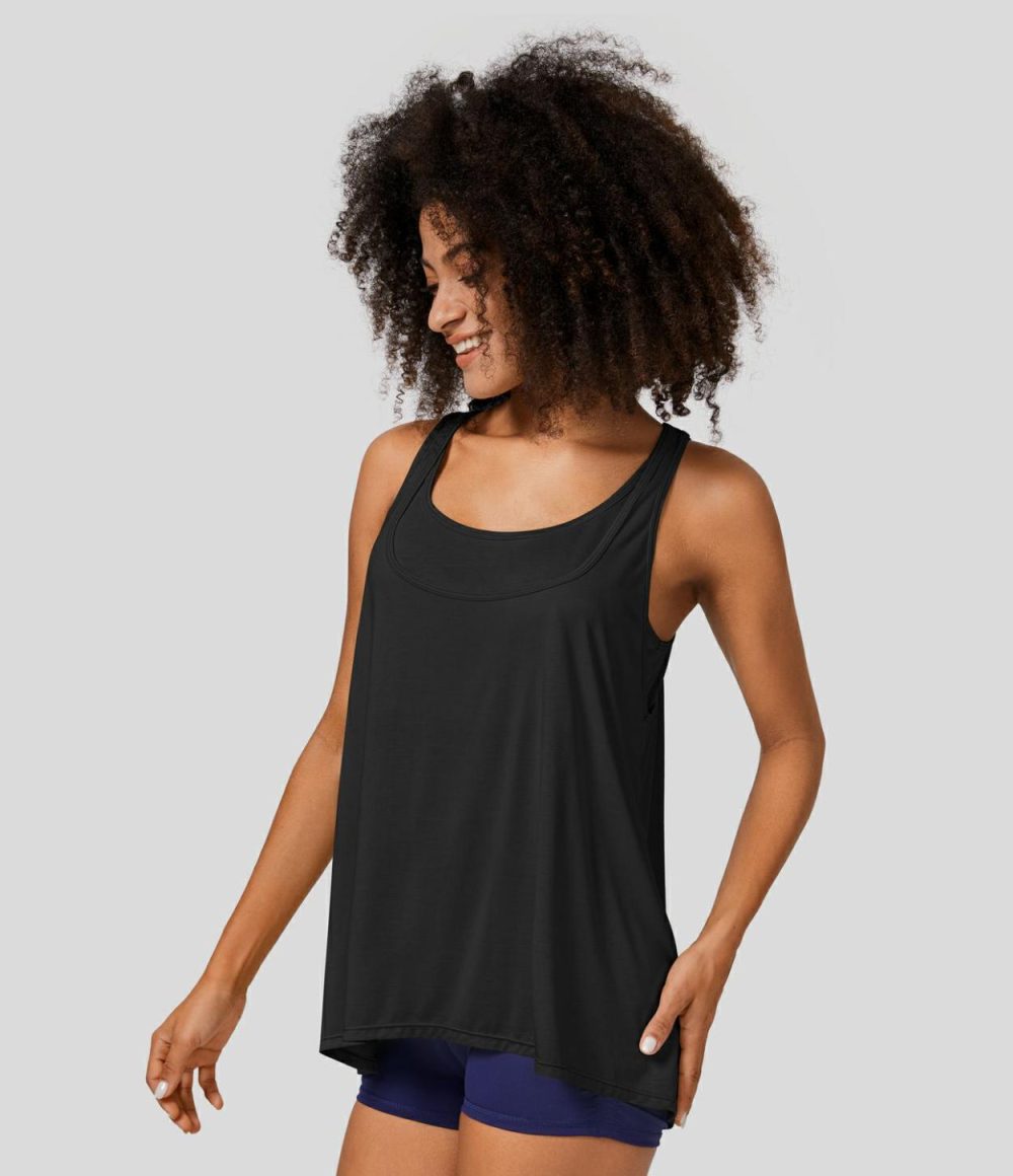 Sleeveless 2-in-1 Relax Yoga Sports Top  | Womens  Sports Tops Clothing Black/Earthy Yellow/Water Lily