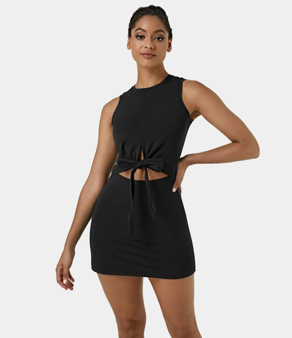 Sleeveless Cut Out Tie Back 2-Piece Pocket Mini Yoga Activity Dress  | Womens  Active Dresses Active Dresses Active Dresses