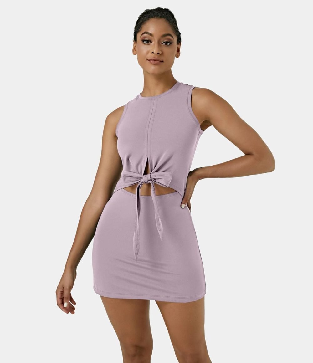 Sleeveless Cut Out Tie Back 2-Piece Pocket Mini Yoga Activity Dress  | Womens  Active Dresses Active Dresses Active Dresses