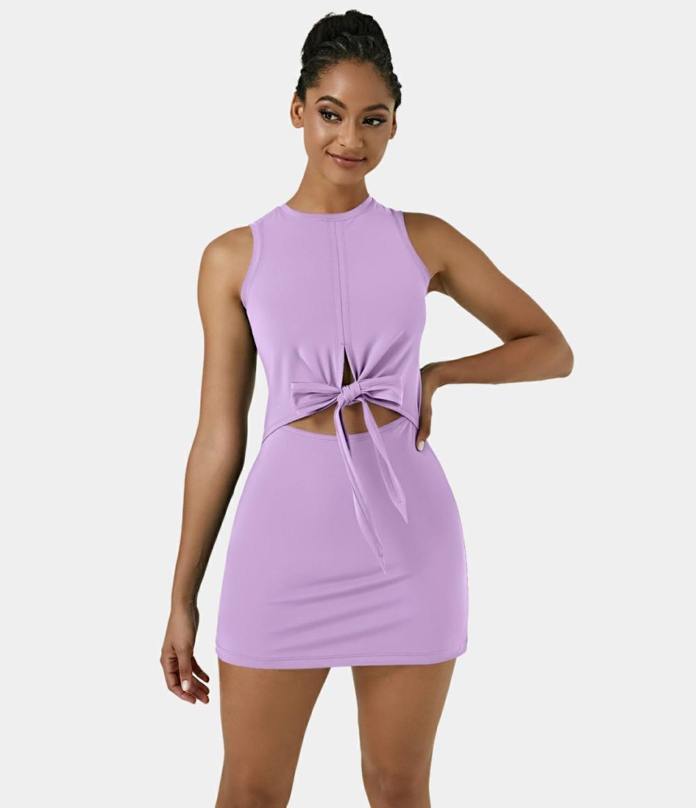 Sleeveless Cut Out Tie Back 2-Piece Pocket Mini Yoga Activity Dress  | Womens  Active Dresses Active Dresses Active Dresses