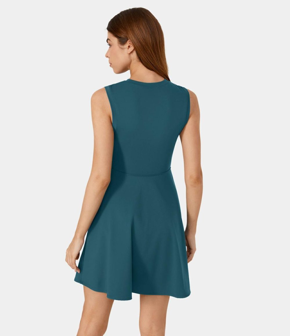 Sleeveless Twisted Cut Out 2-Piece Side Pocket Flare Casual Dress  | Womens  Active Dresses Active Dresses Active Dresses