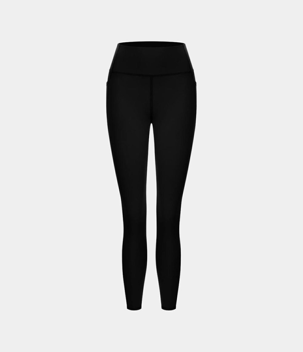 SoCinched High Waisted Side Pocket Training 7/8 Leggings  | Womens  Pocket Leggings Clothing Black/Mood Indigo/Dawn Brown