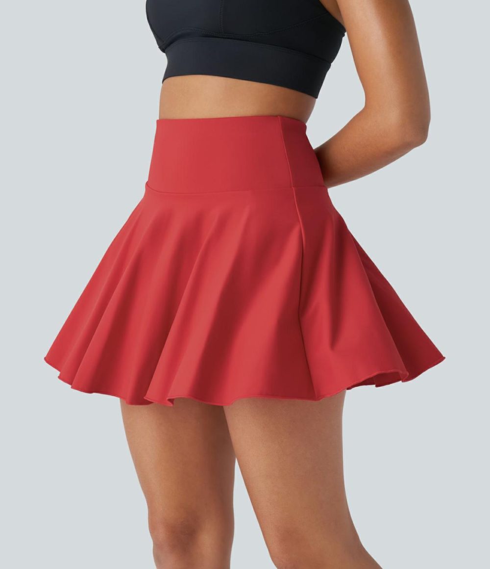 Softlyzero™ Airy 2-in-1 Cool Touch Tennis Skirt-Longer Length-Marvelous-UPF50+  | Womens  Mini Skirts Clothing Mars Red/Black