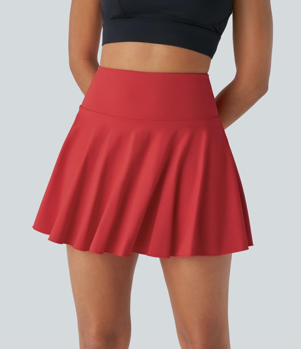 Softlyzero™ Airy 2-in-1 Cool Touch Tennis Skirt-Longer Length-Marvelous-UPF50+  | Womens  Mini Skirts Clothing Mars Red/Black