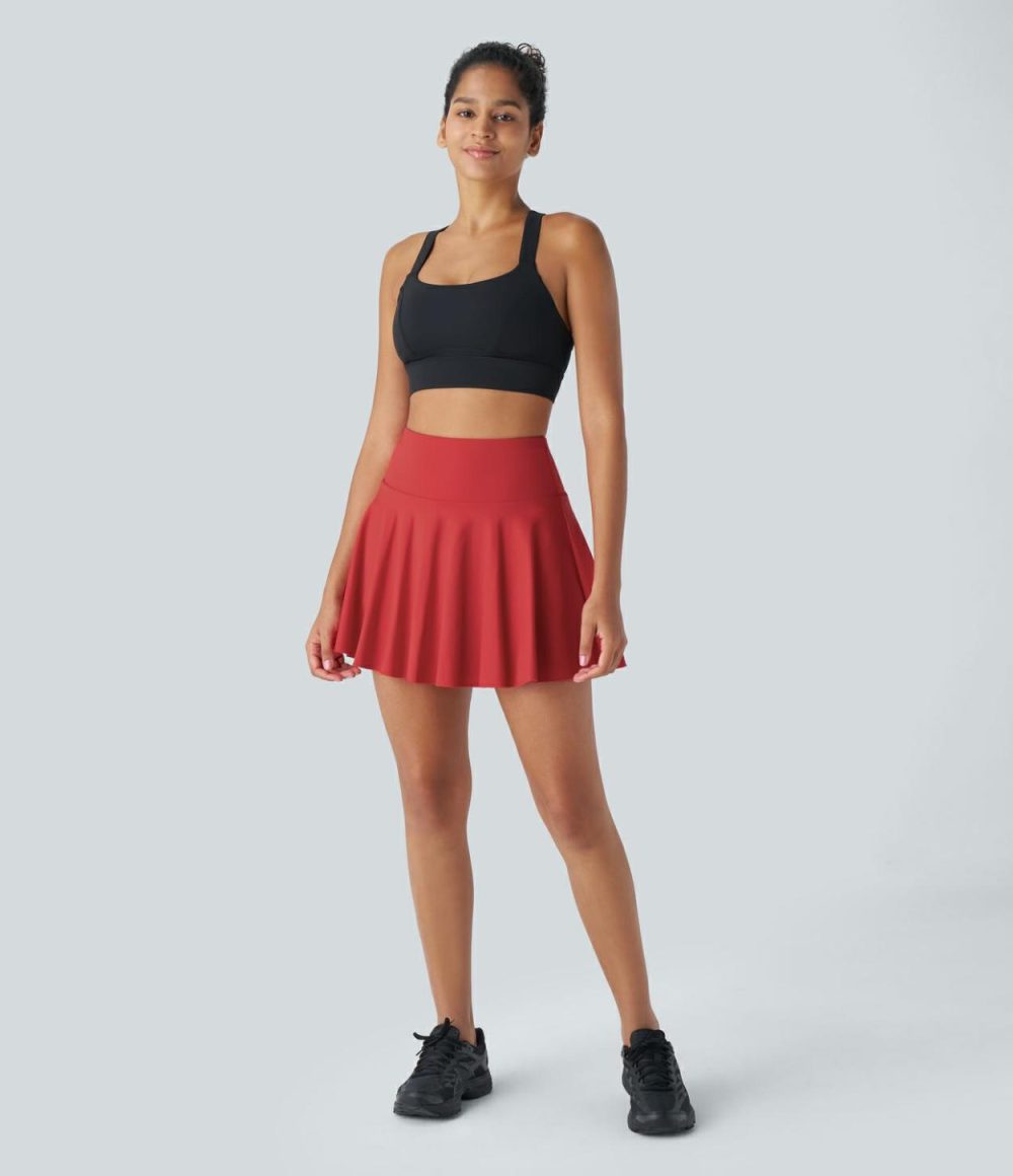 Softlyzero™ Airy 2-in-1 Cool Touch Tennis Skirt-Longer Length-Marvelous-UPF50+  | Womens  Mini Skirts Clothing Mars Red/Black