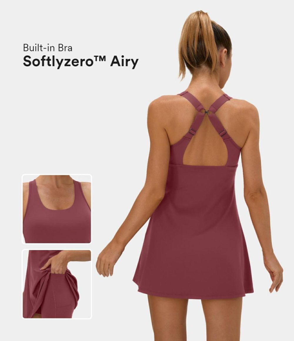 Softlyzero™ Airy Adjustable Strap Backless Side Pocket 2-in-1 Cool Touch Tennis Active Dress-UPF50+  | Womens  Active Dresses Active Dresses Active Dresses