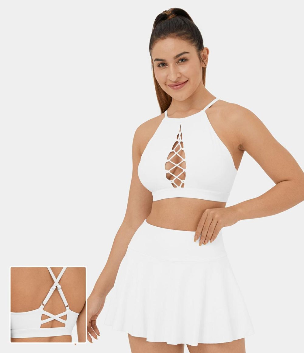 Softlyzero™ Airy Adjustable Strap Crisscross Cut Out Backless Cropped Cool Touch Yoga Tank Top-UPF50+  | Womens  Cropped Tops Clothing Cropped Tops