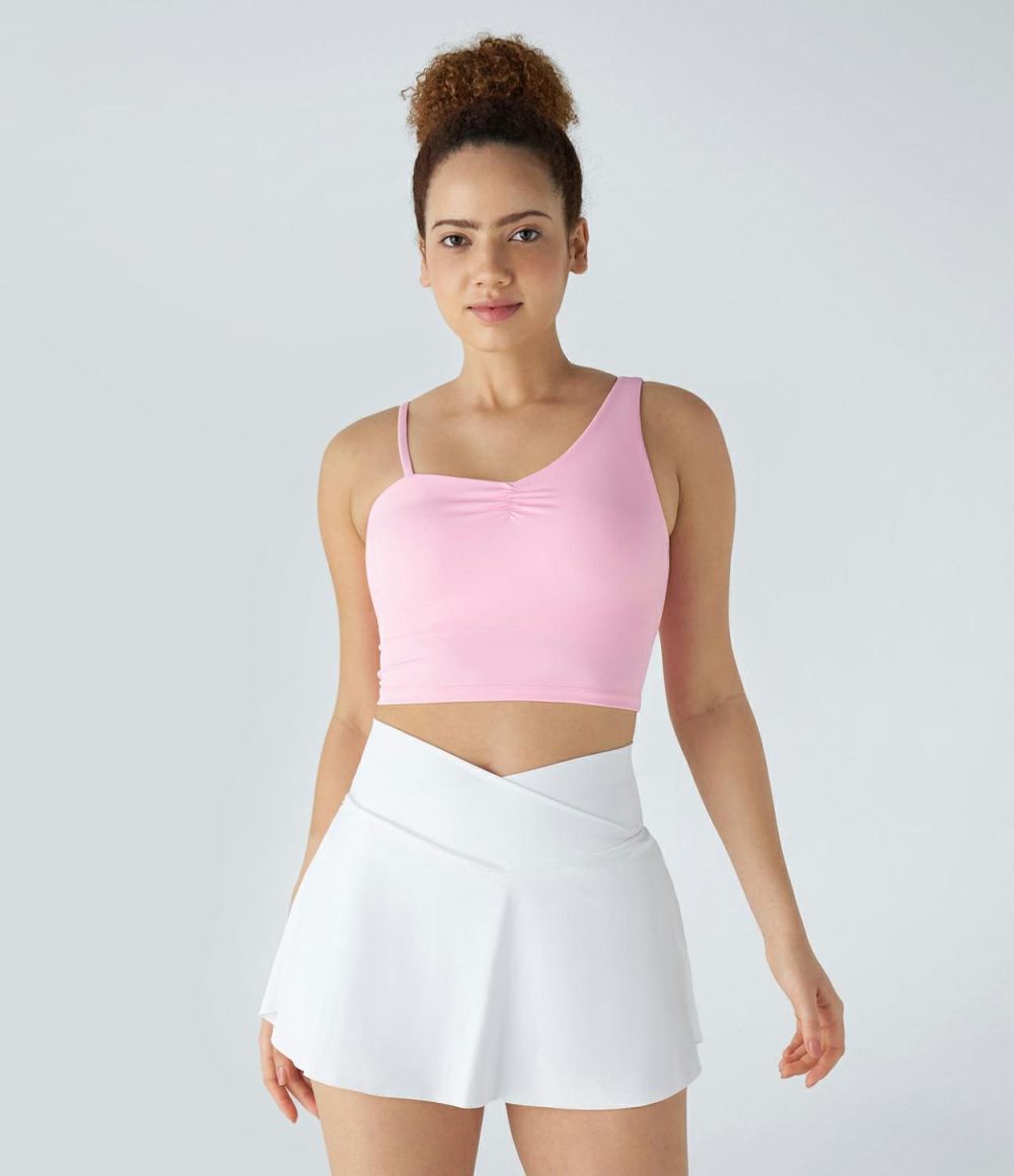 Softlyzero™ Airy Asymmetric Strap Ruched Cool Touch Cropped Yoga Tank Top-UPF50+  | Womens  Cropped Tops Clothing Cropped Tops