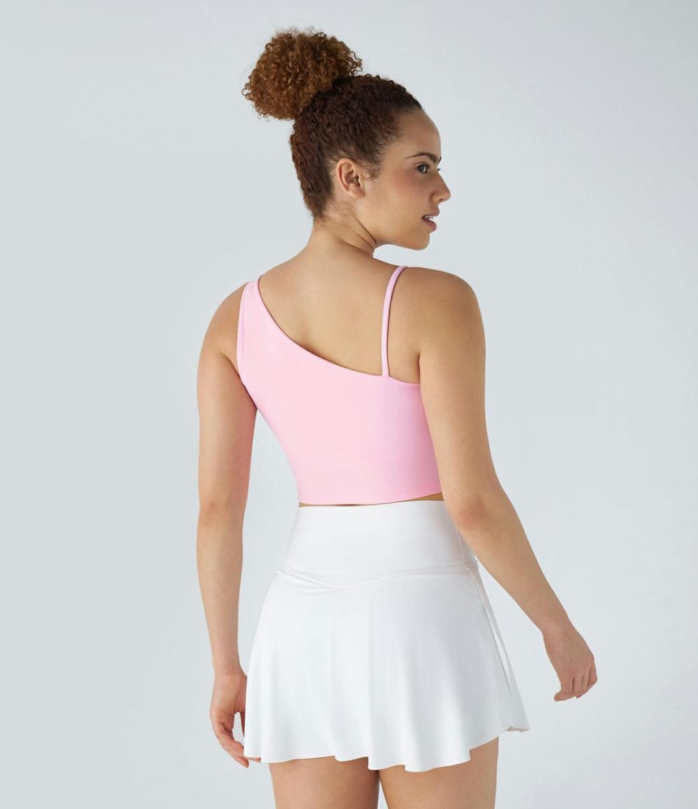 Softlyzero™ Airy Asymmetric Strap Ruched Cool Touch Cropped Yoga Tank Top-UPF50+  | Womens  Cropped Tops Clothing Cropped Tops