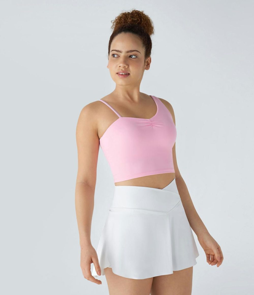 Softlyzero™ Airy Asymmetric Strap Ruched Cool Touch Cropped Yoga Tank Top-UPF50+  | Womens  Cropped Tops Clothing Cropped Tops