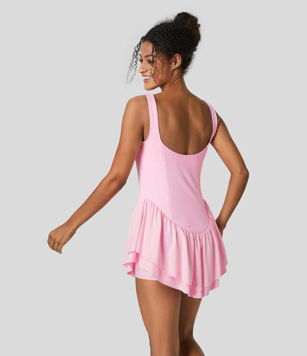 Softlyzero™ Airy Backless 2-in-1 Pocket Layered Ruffle Cool Touch Micro Mini Yoga Active Dress-UPF50+  | Womens  Active Dresses Active Dresses Active Dresses