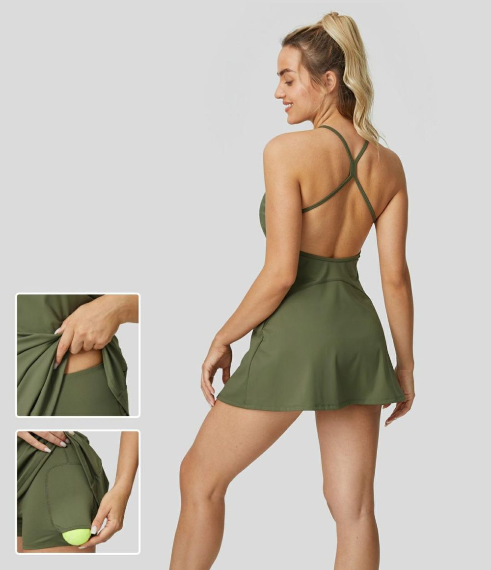 Softlyzero™ Airy Backless 2-Piece Pocket Mini Slip Cool Touch Tennis Active Dress-UPF50+  | Womens  Active Dresses Active Dresses Active Dresses