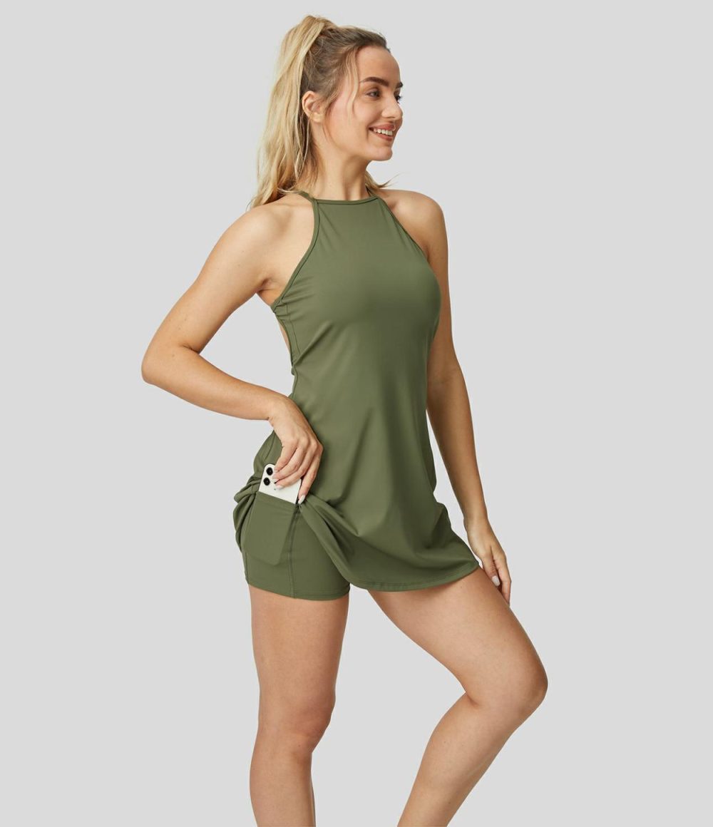 Softlyzero™ Airy Backless 2-Piece Pocket Mini Slip Cool Touch Tennis Active Dress-UPF50+  | Womens  Active Dresses Active Dresses Active Dresses