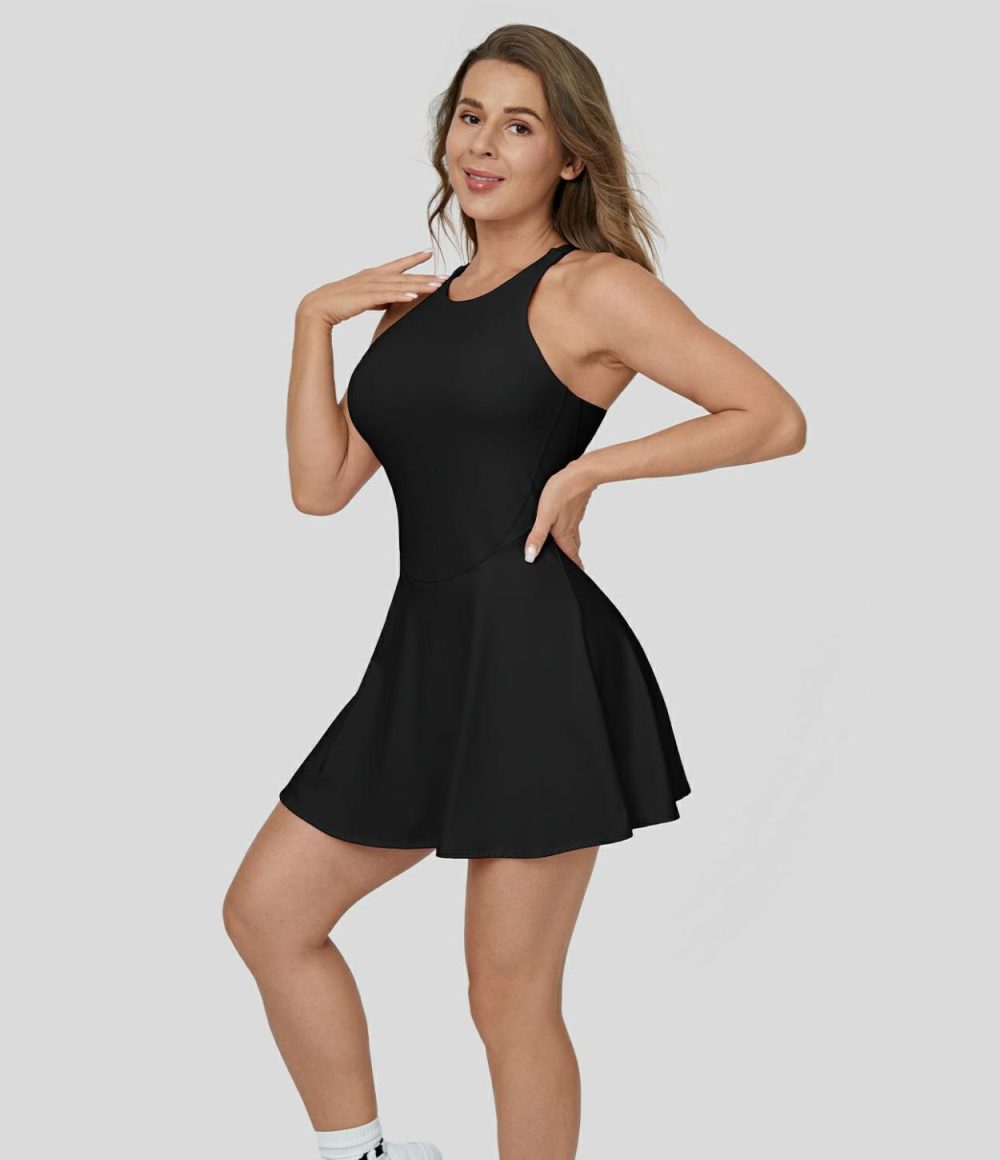 Softlyzero™ Airy Backless Crisscross 2-in-1 Side Pocket Cool Touch Mini Flare Casual Dress-UPF50+  | Womens  Active Dresses Active Dresses Active Dresses