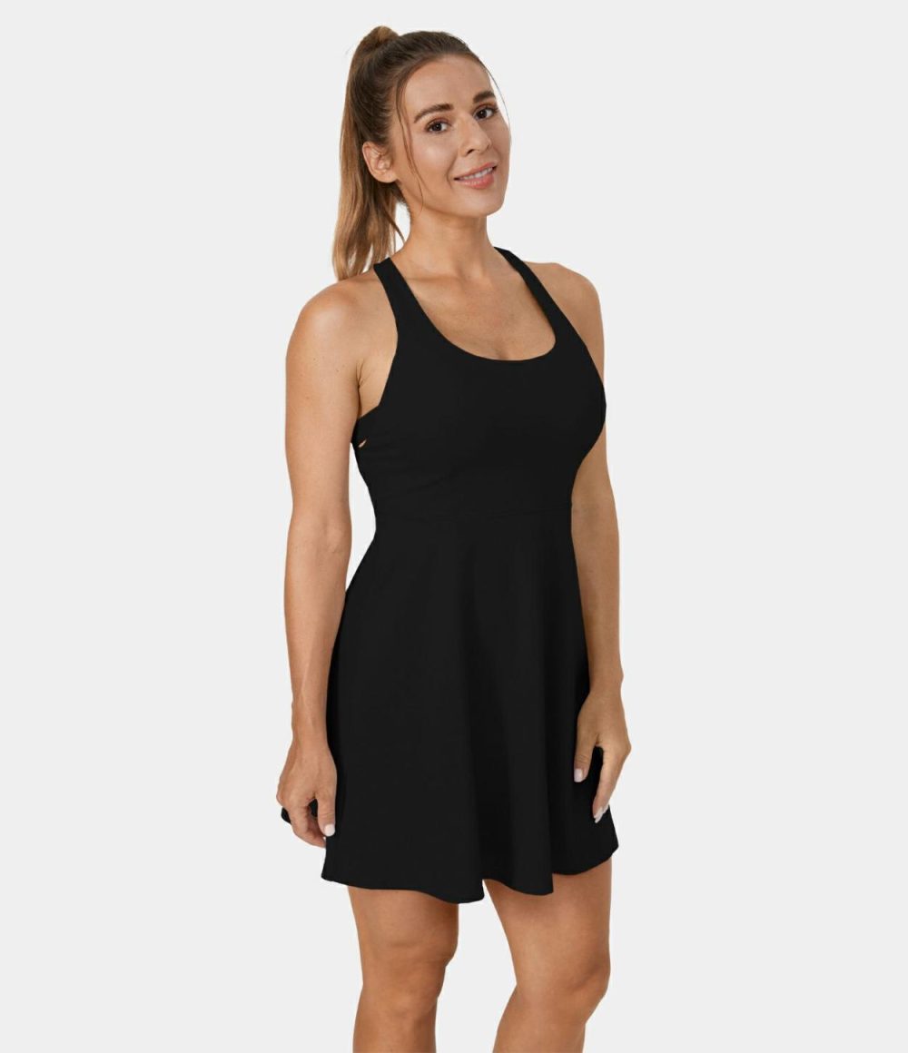 Softlyzero™ Airy Backless Crisscross 2-Piece Pocket Flare Cool Touch Tennis Active Dress-UPF50+  | Womens  Active Dresses Active Dresses Active Dresses