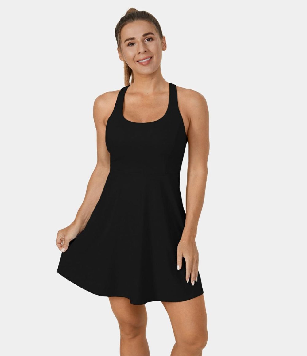 Softlyzero™ Airy Backless Crisscross 2-Piece Pocket Flare Cool Touch Tennis Active Dress-UPF50+  | Womens  Active Dresses Active Dresses Active Dresses