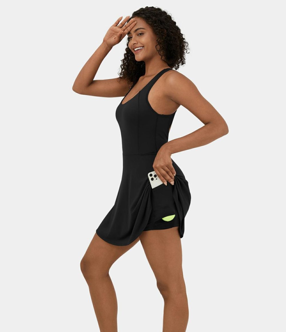 Softlyzero™ Airy Backless Crisscross Contrast Mesh 2-in-1 Pocket Mini Cool Touch Tennis Active Dress-UPF50+  | Womens  Active Dresses Active Dresses Active Dresses