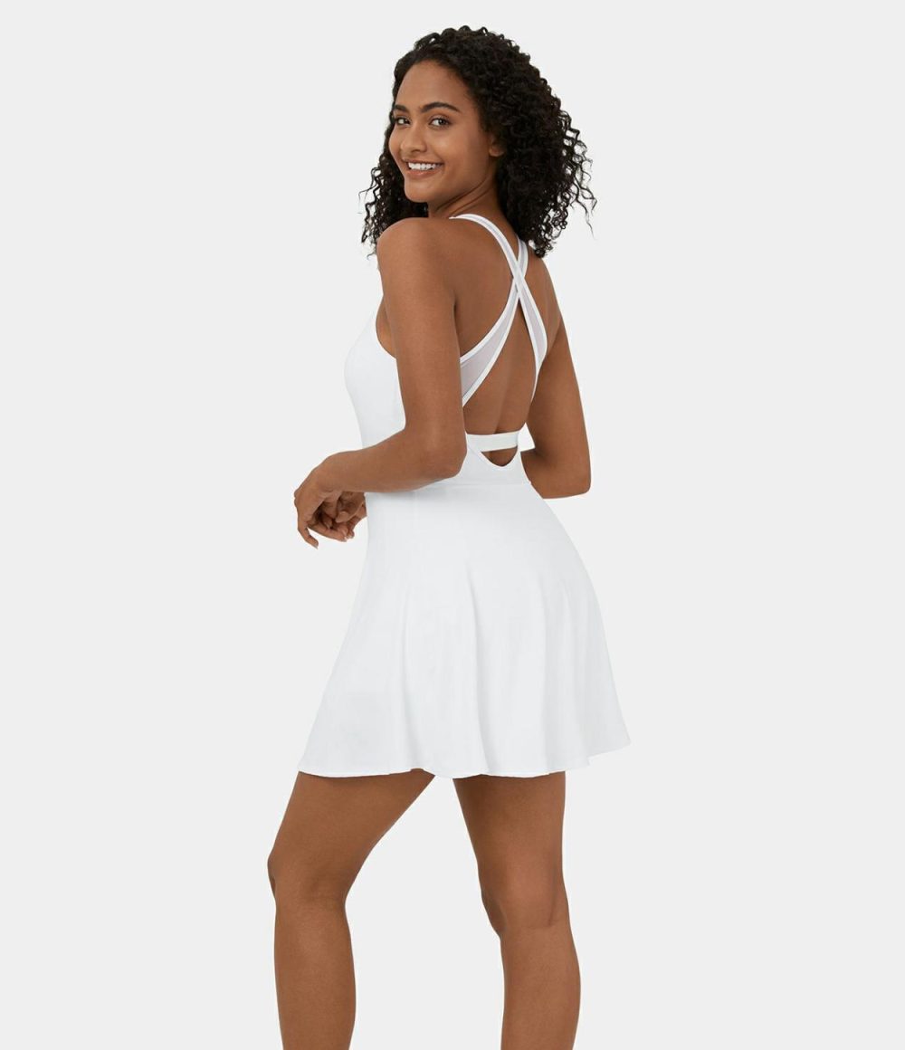 Softlyzero™ Airy Backless Crisscross Contrast Mesh 2-in-1 Pocket Mini Cool Touch Tennis Active Dress-UPF50+  | Womens  Active Dresses Active Dresses Active Dresses