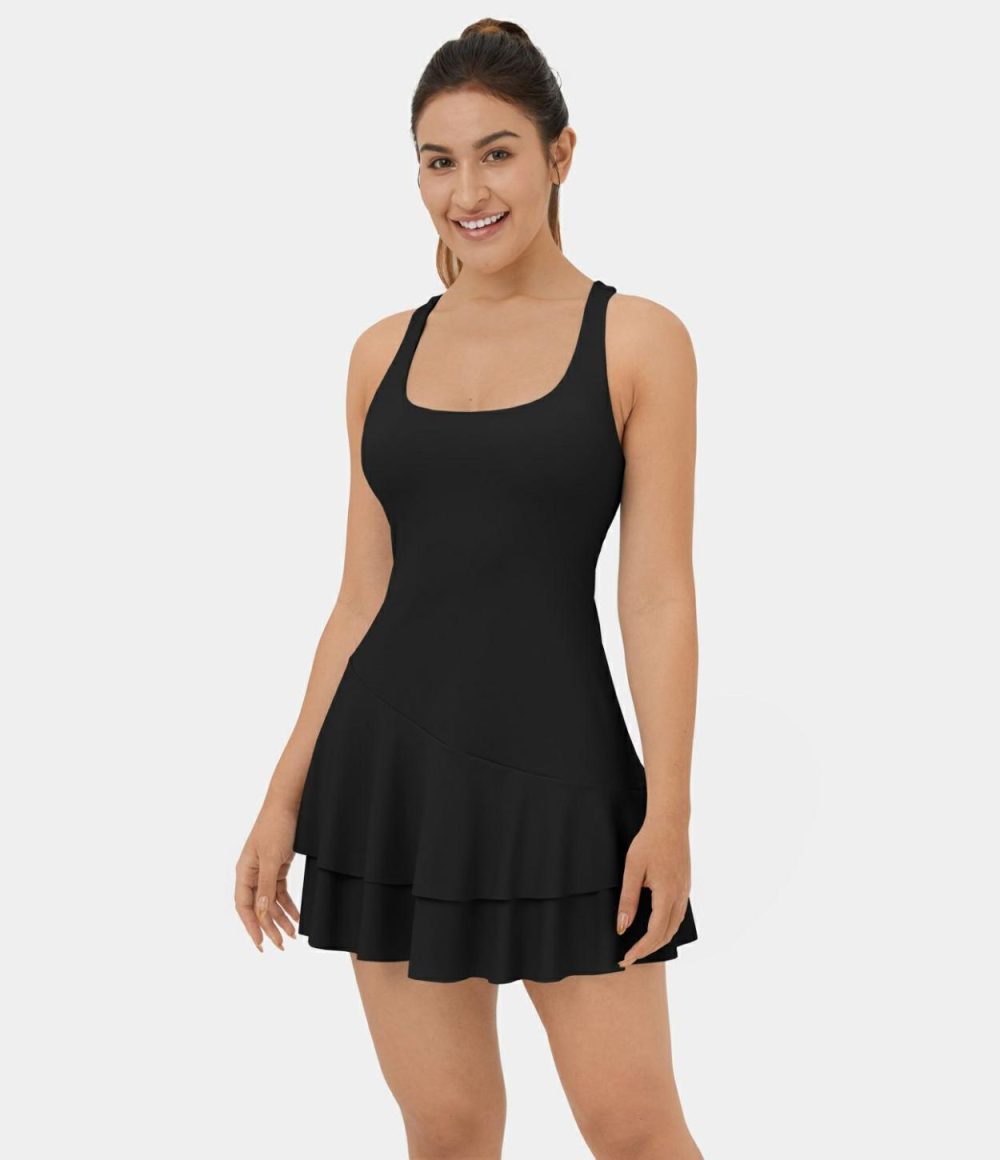 Softlyzero™ Airy Backless Crisscross Layered Ruffle Mini Cool Touch Pickleball Active Dress-UPF50+  | Womens  Active Dresses Active Dresses Active Dresses