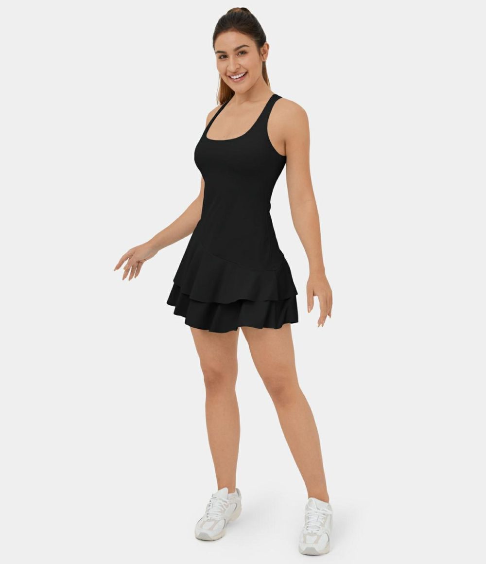 Softlyzero™ Airy Backless Crisscross Layered Ruffle Mini Cool Touch Pickleball Active Dress-UPF50+  | Womens  Active Dresses Active Dresses Active Dresses