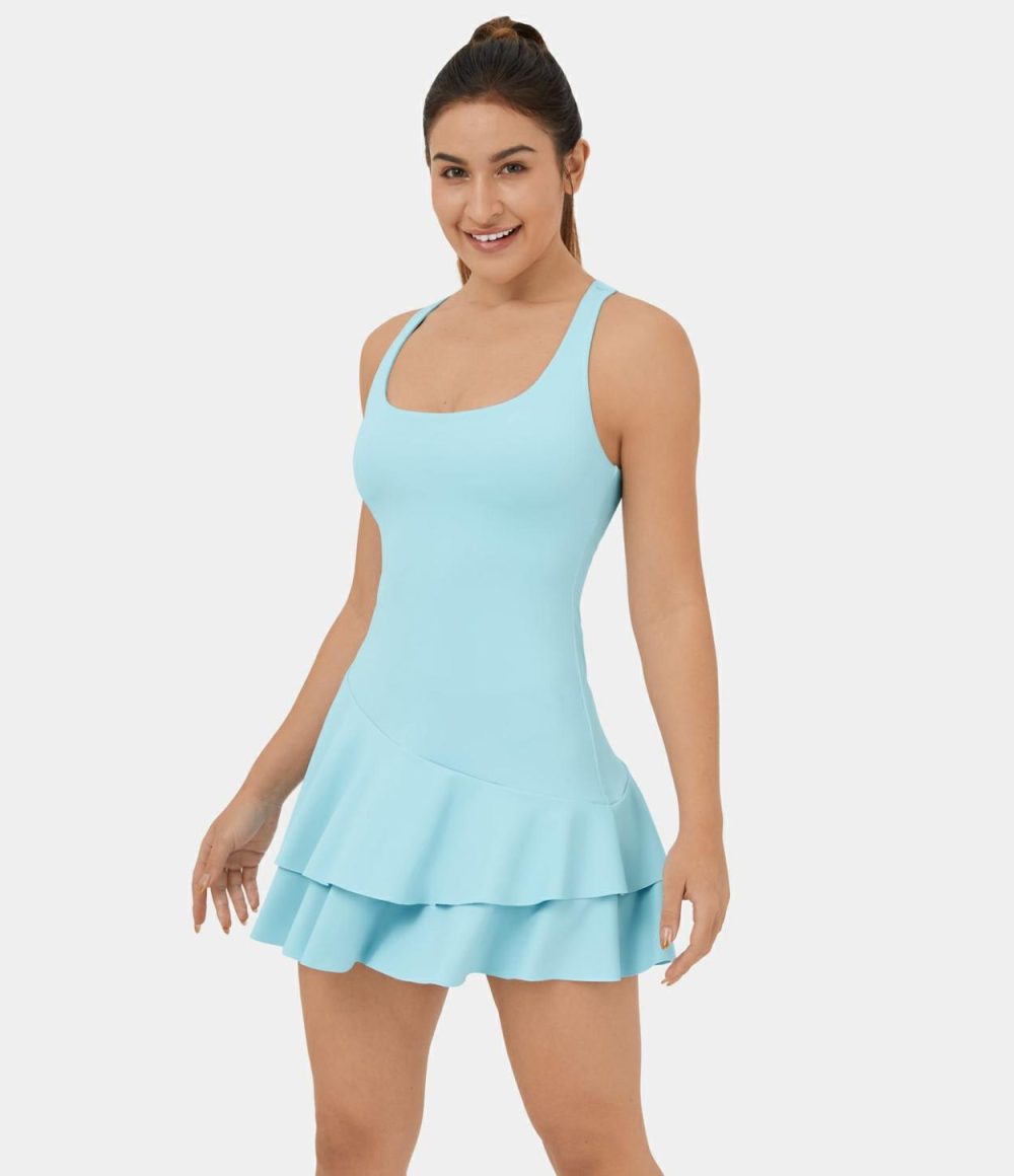 Softlyzero™ Airy Backless Crisscross Layered Ruffle Mini Cool Touch Pickleball Active Dress-UPF50+  | Womens  Active Dresses Active Dresses Active Dresses