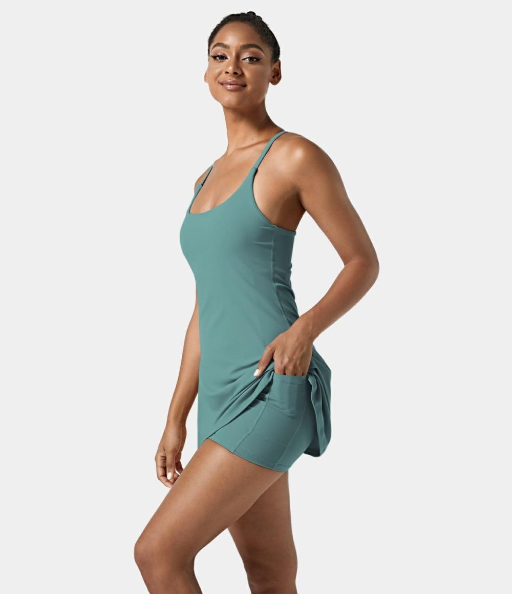 Softlyzero™ Airy Backless Cut Out 2-in-1 Pocket Cool Touch Mini Activity Dress-UPF50+  | Womens  Active Dresses Active Dresses Active Dresses