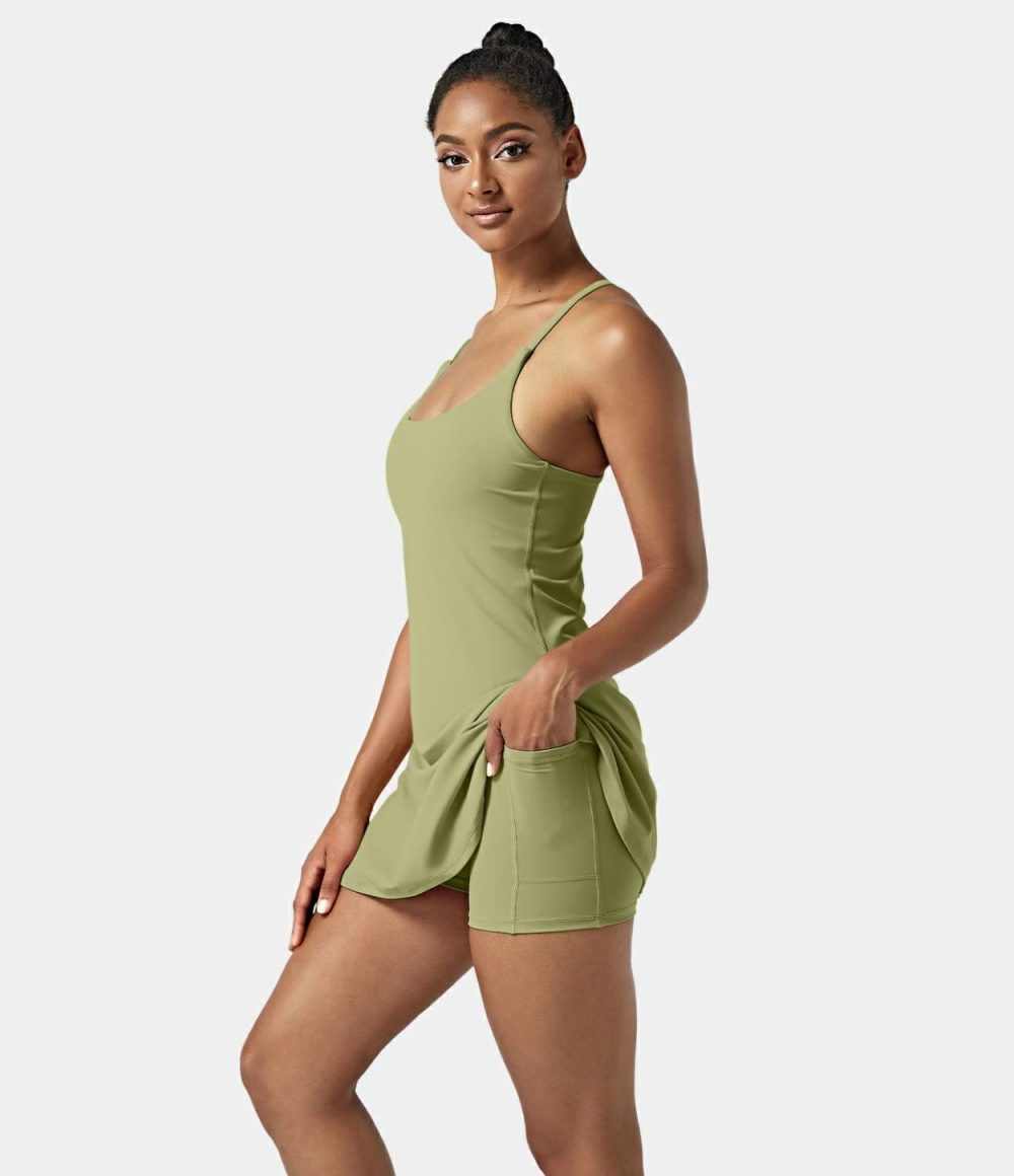 Softlyzero™ Airy Backless Cut Out 2-in-1 Pocket Cool Touch Mini Activity Dress-UPF50+  | Womens  Active Dresses Active Dresses Active Dresses