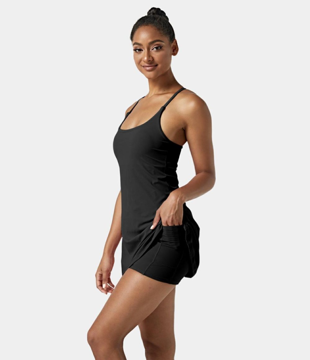 Softlyzero™ Airy Backless Cut Out 2-in-1 Pocket Cool Touch Mini Activity Dress-UPF50+  | Womens  Active Dresses Active Dresses Active Dresses