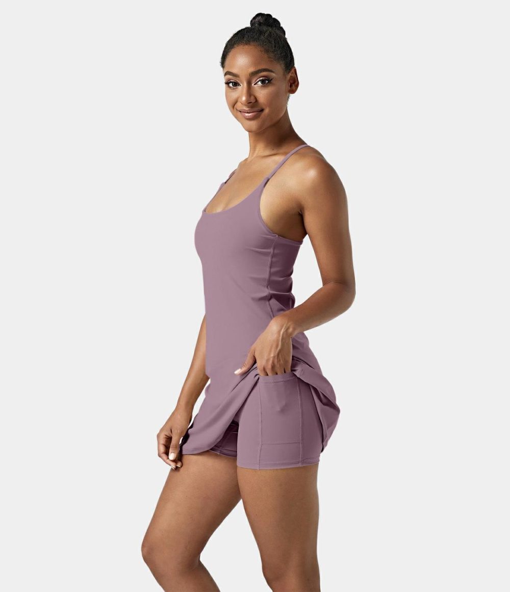 Softlyzero™ Airy Backless Cut Out 2-in-1 Pocket Cool Touch Mini Activity Dress-UPF50+  | Womens  Active Dresses Active Dresses Active Dresses