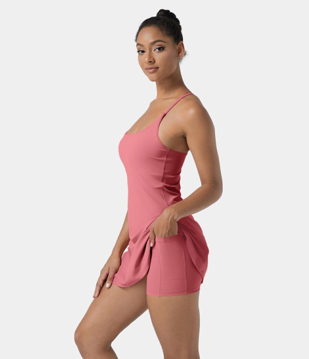 Softlyzero™ Airy Backless Cut Out 2-in-1 Pocket Cool Touch Mini Activity Dress  | Womens  Active Dresses Active Dresses Active Dresses