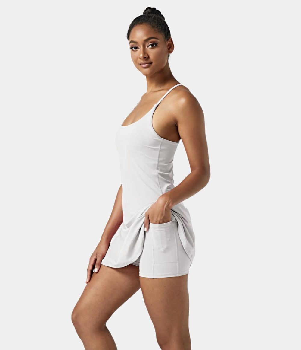 Softlyzero™ Airy Backless Cut Out 2-in-1 Pocket Cool Touch Mini Activity Dress  | Womens  Active Dresses Active Dresses Active Dresses