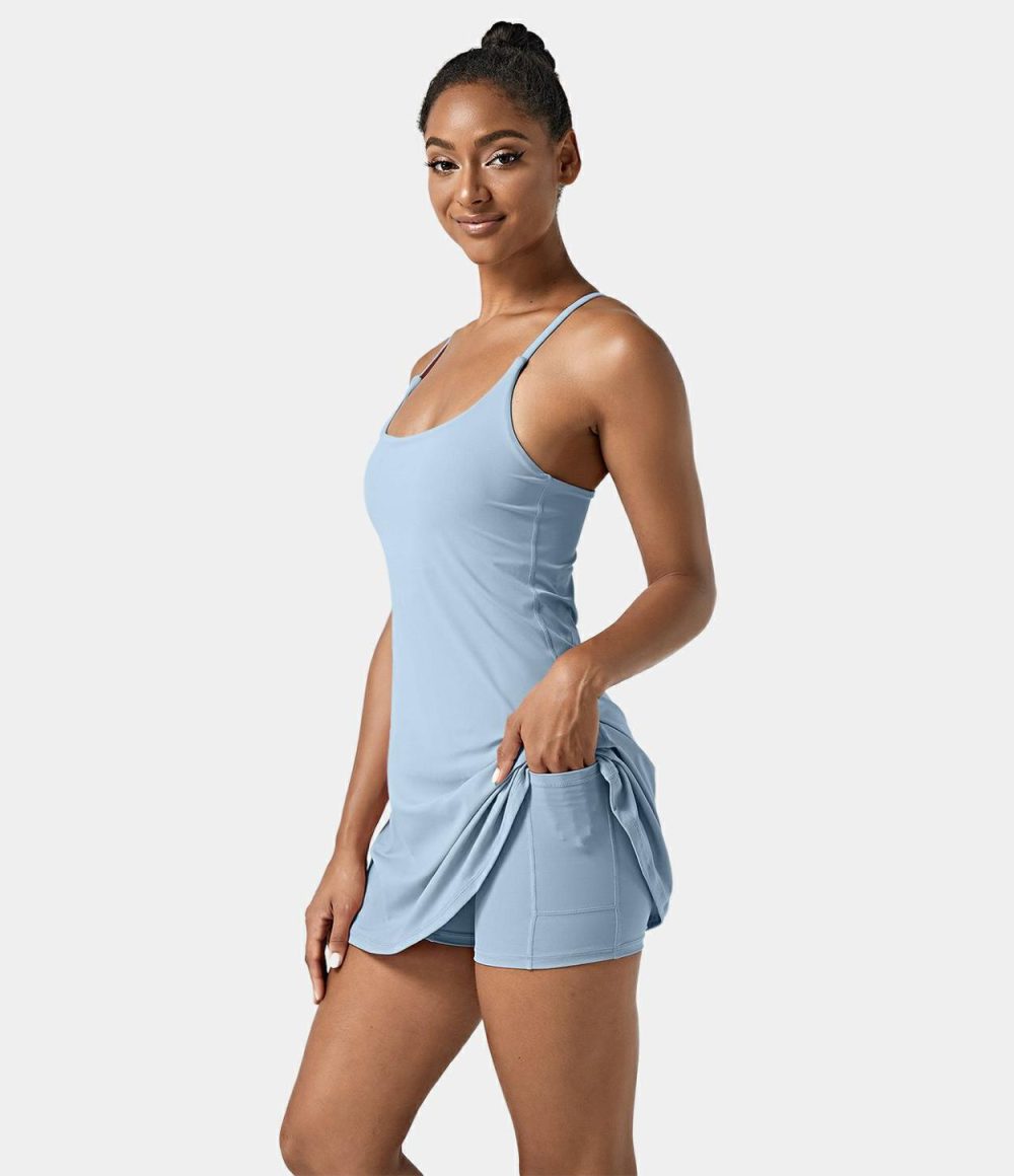 Softlyzero™ Airy Backless Cut Out 2-in-1 Pocket Cool Touch Mini Activity Dress  | Womens  Active Dresses Active Dresses Active Dresses